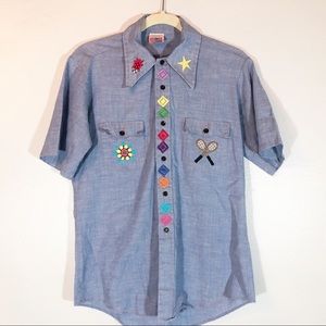 Vintage 70’s sears embroidered chambray button Down Shirt